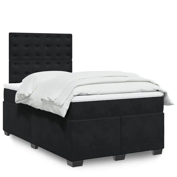 Gossi pat box spring cu saltea, negru, 120x200 cm, catifea