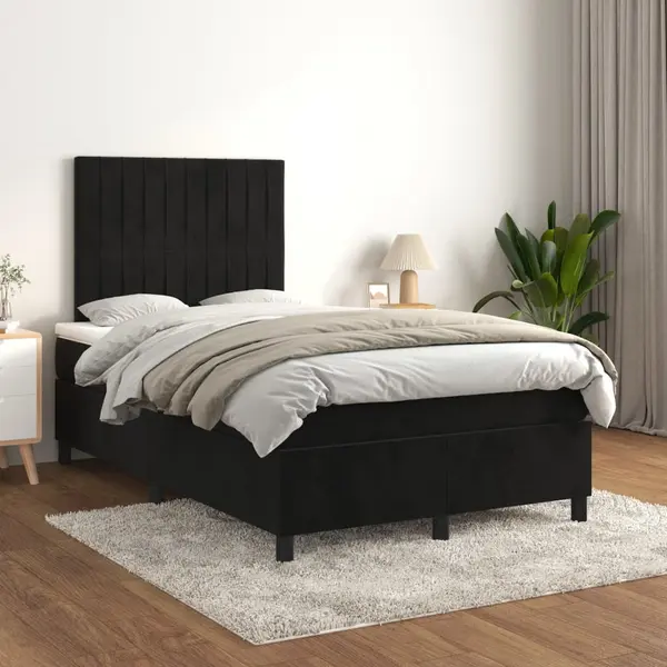 Gossi pat box spring cu saltea, negru, 120x200 cm, catifea