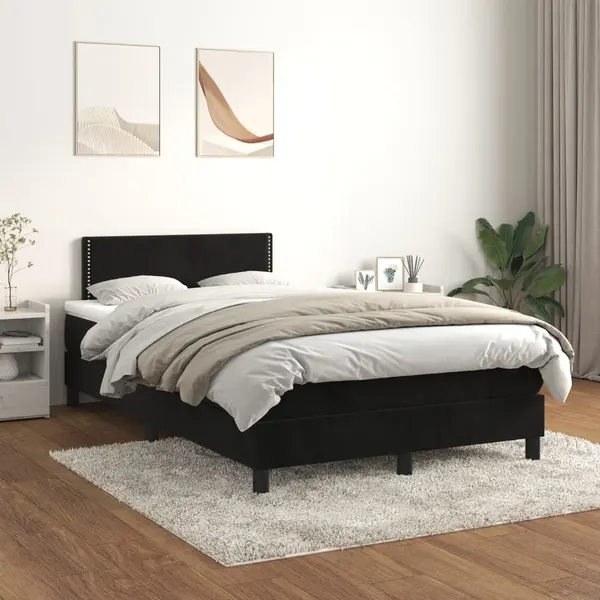 Gossi pat box spring cu saltea, negru, 120x200 cm, catifea