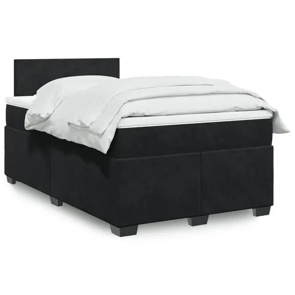 Gossi pat box spring cu saltea, negru, 120x200 cm, catifea