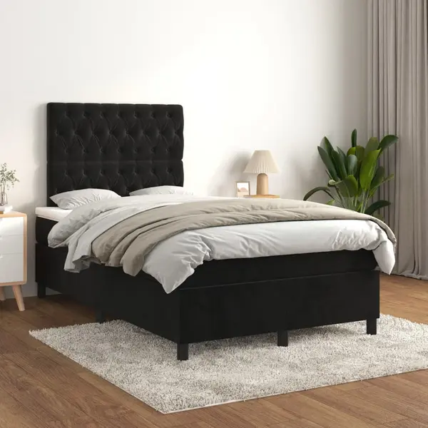 Gossi pat box spring cu saltea, negru, 120x200 cm, catifea