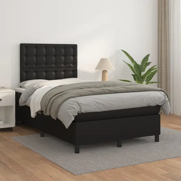 Gossi pat box spring cu saltea, negru, 120x200 cm, piele ecologica