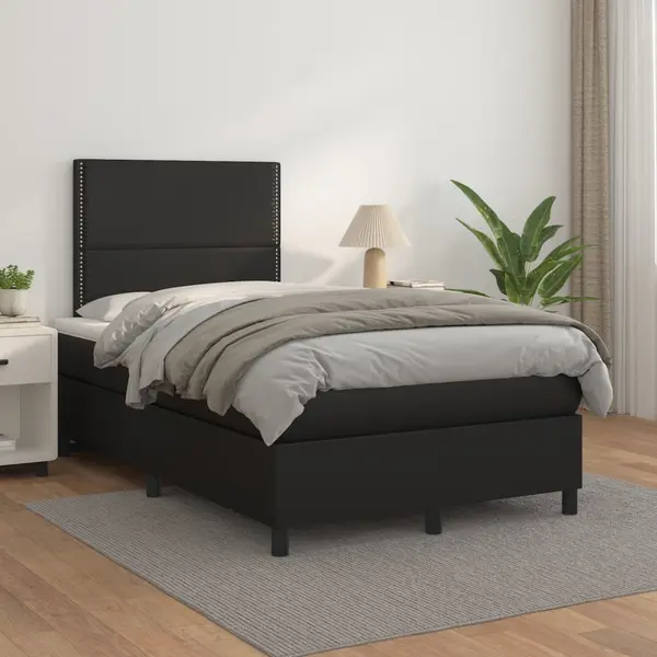 Gossi pat box spring cu saltea, negru, 120x200 cm, piele ecologica