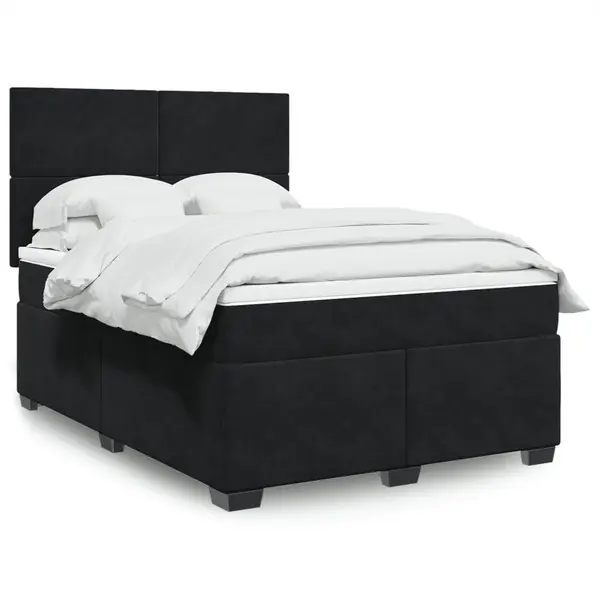 Gossi pat box spring cu saltea, negru, 140x190 cm, catifea