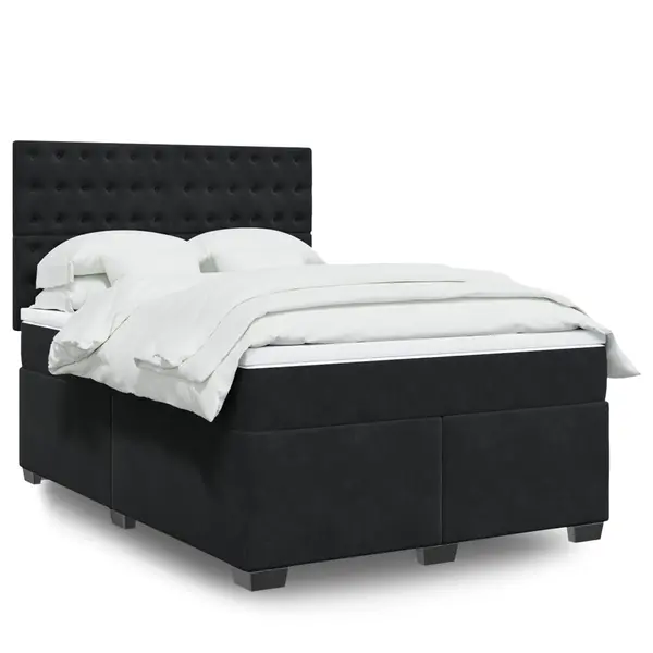 Gossi pat box spring cu saltea, negru, 140x190 cm, catifea