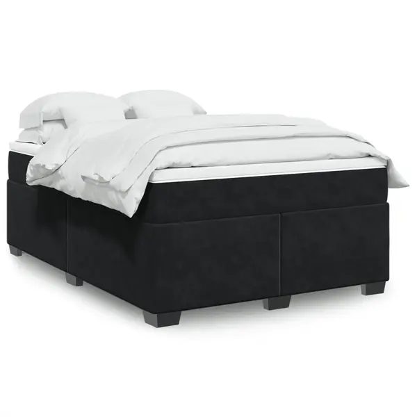 Gossi pat box spring cu saltea, negru, 140x190 cm, catifea