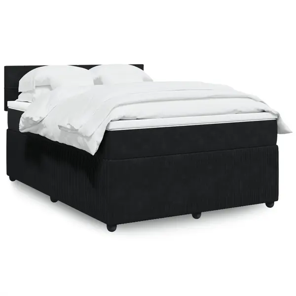 Gossi pat box spring cu saltea, negru, 140x190 cm, catifea