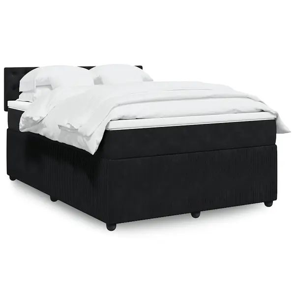 Gossi pat box spring cu saltea, negru, 140x190 cm, catifea