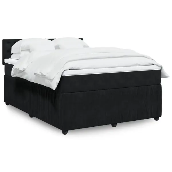 Gossi pat box spring cu saltea, negru, 140x190 cm, catifea