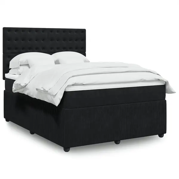Gossi pat box spring cu saltea, negru, 140x190 cm, catifea