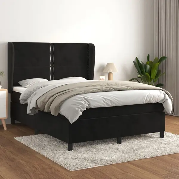 Gossi pat box spring cu saltea, negru, 140x190 cm, catifea