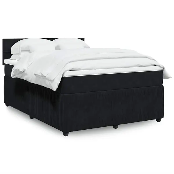 Gossi pat box spring cu saltea, negru, 140x190 cm, catifea