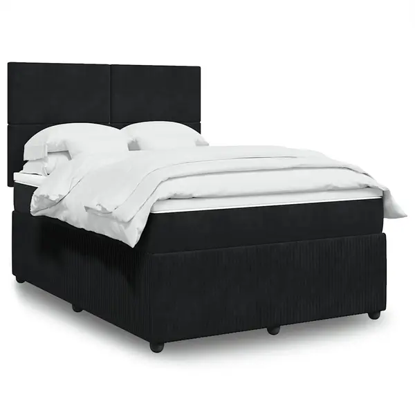Gossi pat box spring cu saltea, negru, 140x190 cm, catifea