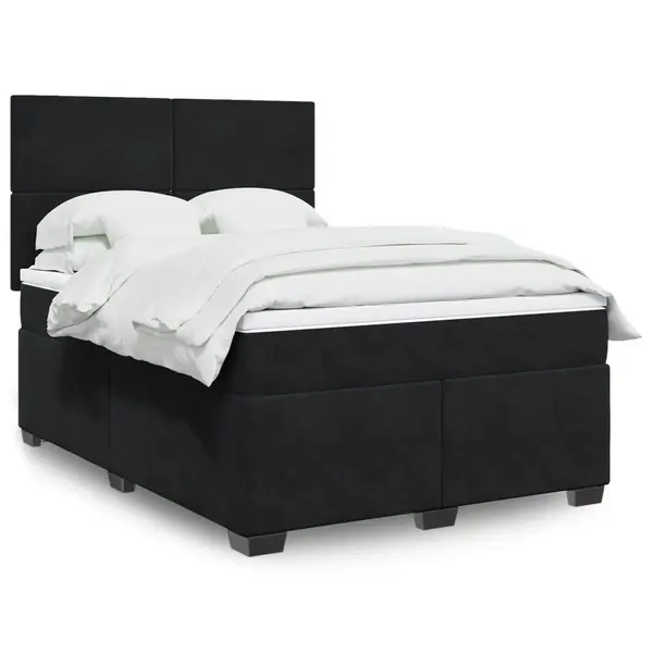 Gossi pat box spring cu saltea, negru, 140x190 cm, catifea