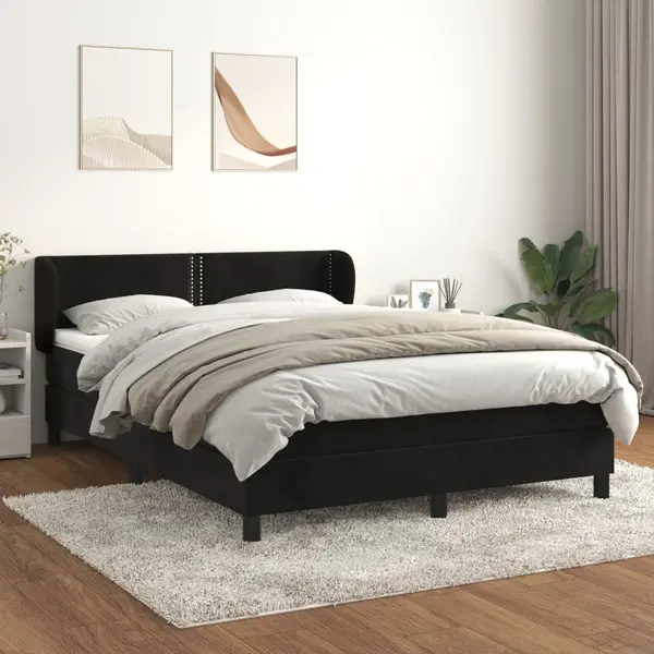 Gossi pat box spring cu saltea, negru, 140x190 cm, catifea