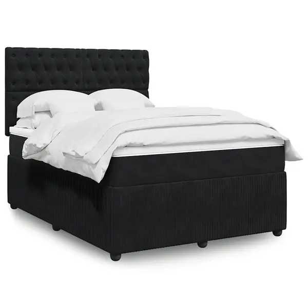 Gossi pat box spring cu saltea, negru, 140x190 cm, catifea