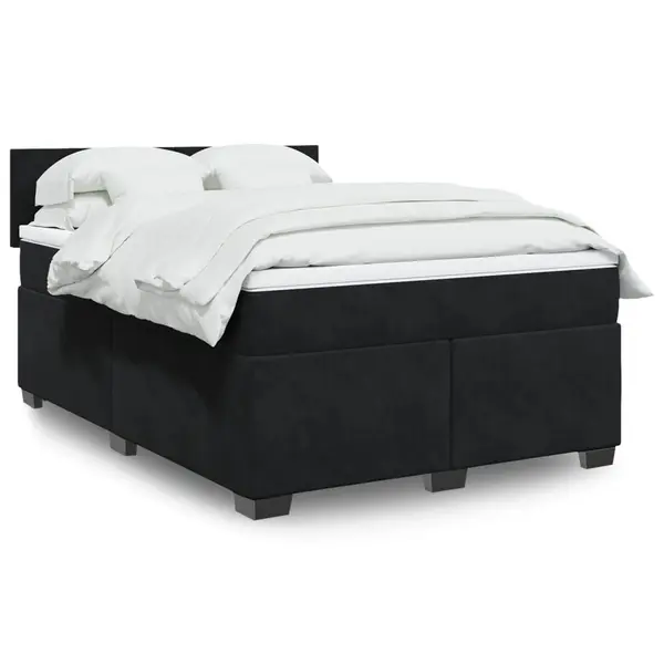 Gossi pat box spring cu saltea, negru, 140x190 cm, catifea