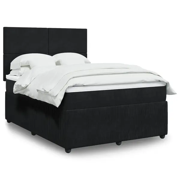 Gossi pat box spring cu saltea, negru, 140x190 cm, catifea