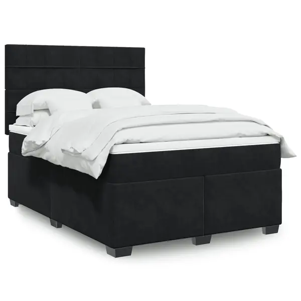 Gossi pat box spring cu saltea, negru, 140x190 cm, catifea