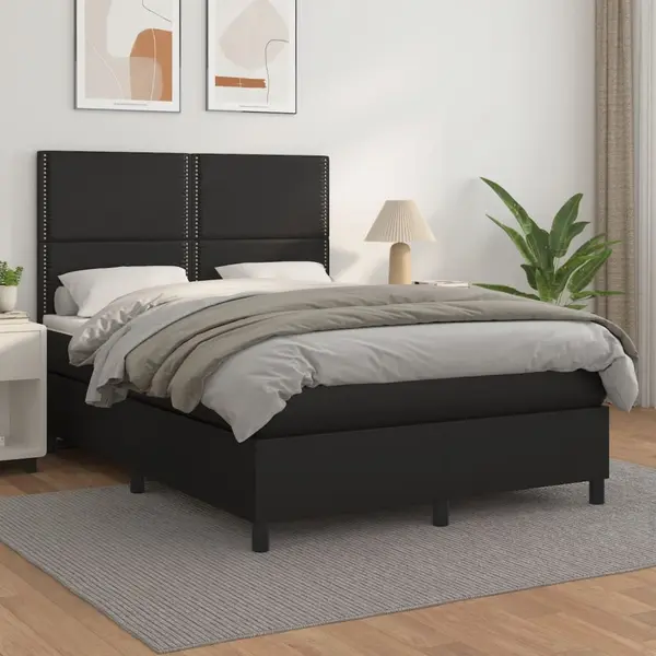 Gossi pat box spring cu saltea, negru, 140x190 cm, piele ecologica