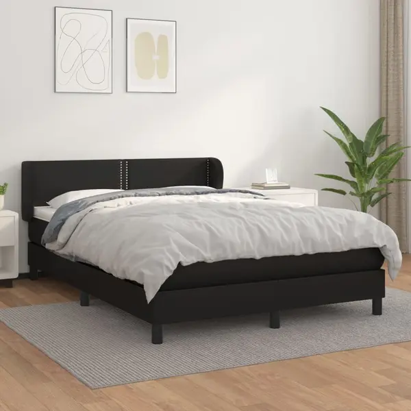 Gossi pat box spring cu saltea, negru, 140x190 cm, piele ecologica