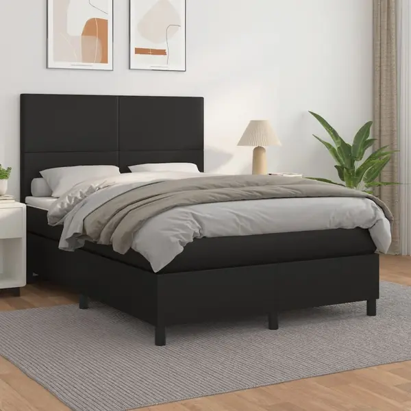 Gossi pat box spring cu saltea, negru, 140x190 cm, piele ecologica