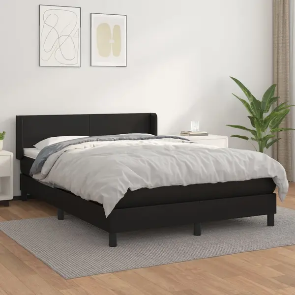 Gossi pat box spring cu saltea, negru, 140x190 cm, piele ecologica