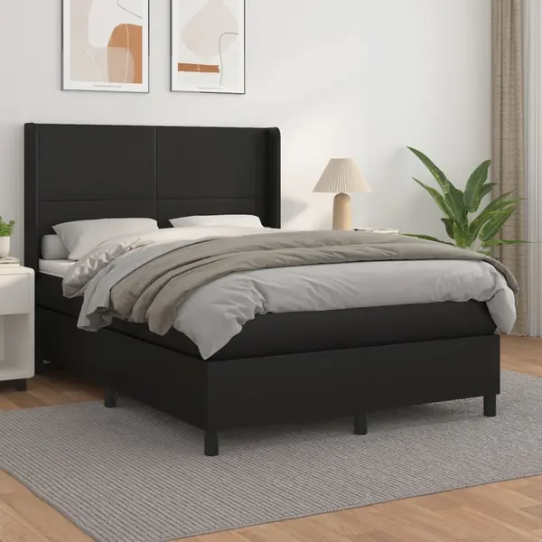 Gossi pat box spring cu saltea, negru, 140x190 cm, piele ecologica