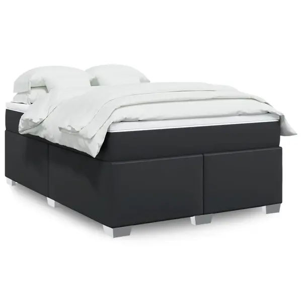 Gossi pat box spring cu saltea, negru, 140x190 cm, piele ecologica