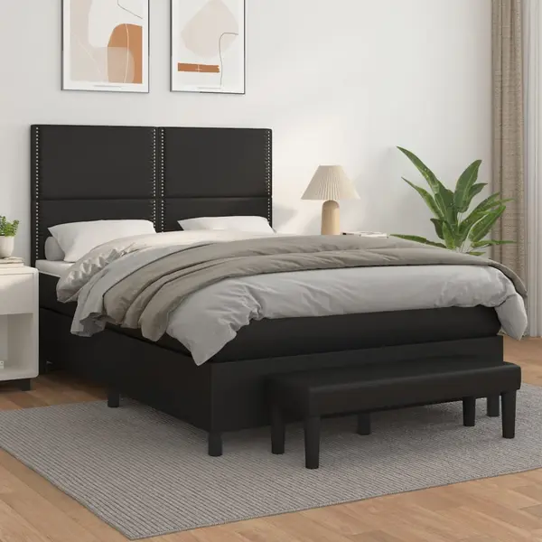 Gossi pat box spring cu saltea, negru, 140x190 cm, piele ecologica