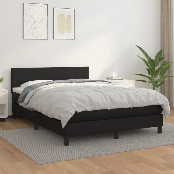 Gossi pat box spring cu saltea, negru, 140x190 cm, piele ecologica