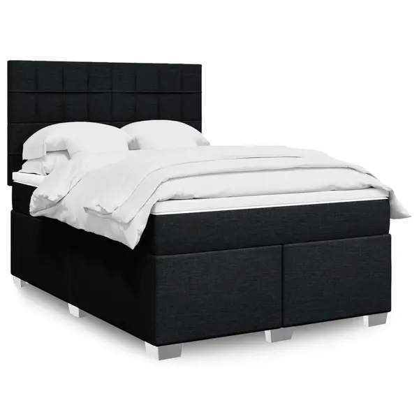 Gossi pat box spring cu saltea, negru, 140x190 cm, textil