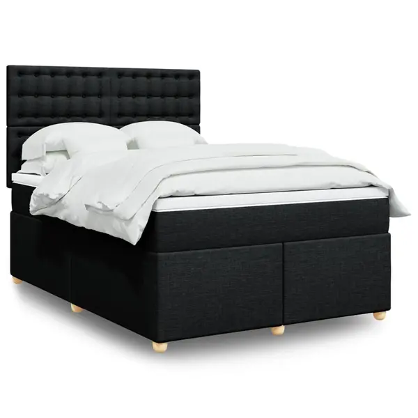 Gossi pat box spring cu saltea, negru, 140x190 cm, textil