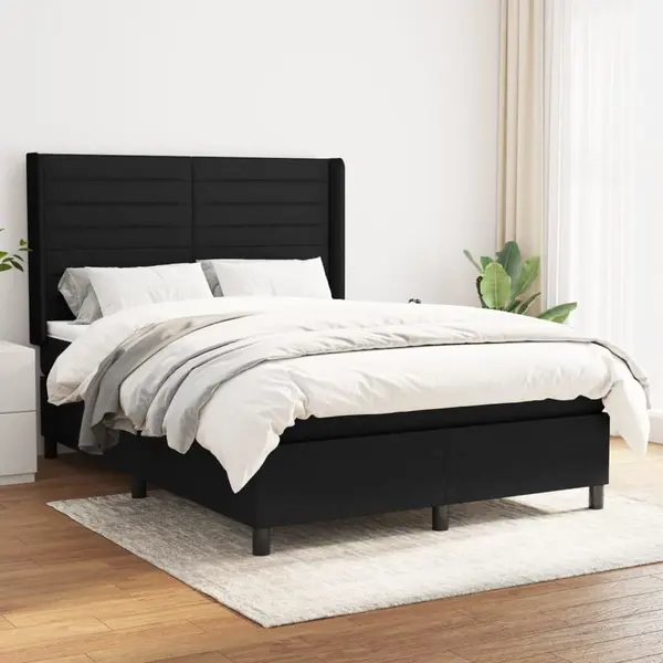 Gossi pat box spring cu saltea, negru, 140x190 cm, textil