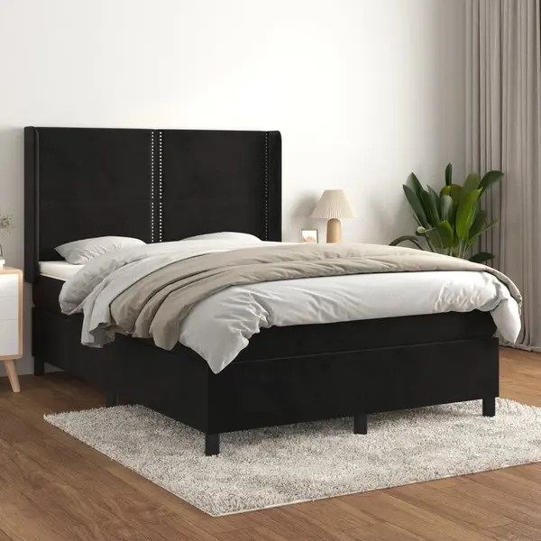 Gossi pat box spring cu saltea, negru, 140x200 cm, catifea