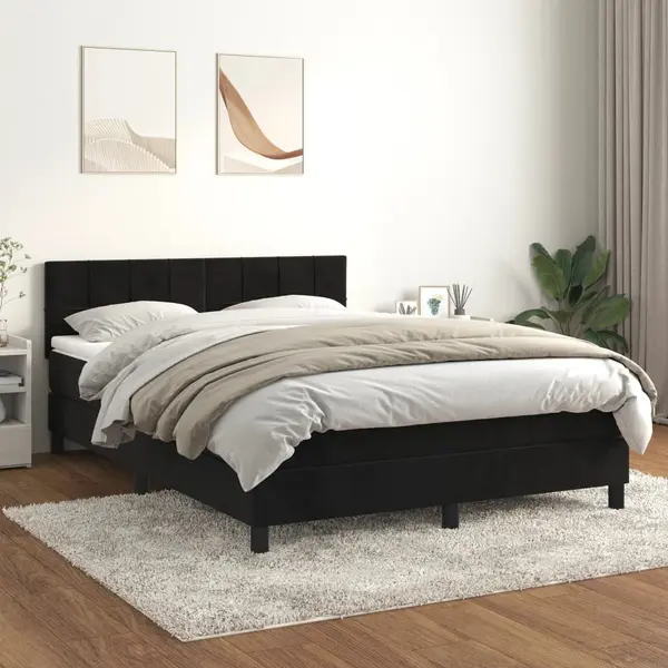 Gossi pat box spring cu saltea, negru, 140x200 cm, catifea