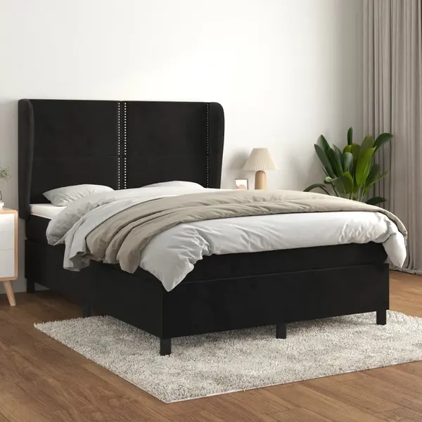 Gossi pat box spring cu saltea, negru, 140x200 cm, catifea