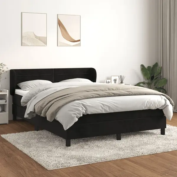 Gossi pat box spring cu saltea, negru, 140x200 cm, catifea