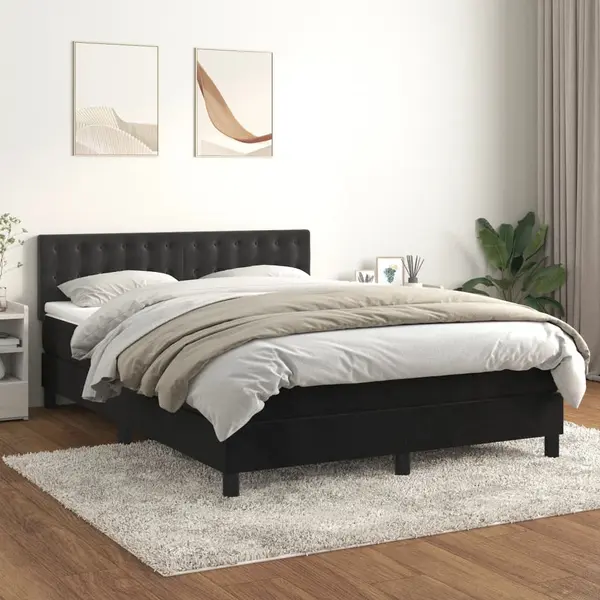Gossi pat box spring cu saltea, negru, 140x200 cm, catifea