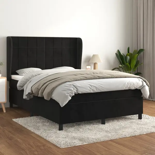 Gossi pat box spring cu saltea, negru, 140x200 cm, catifea