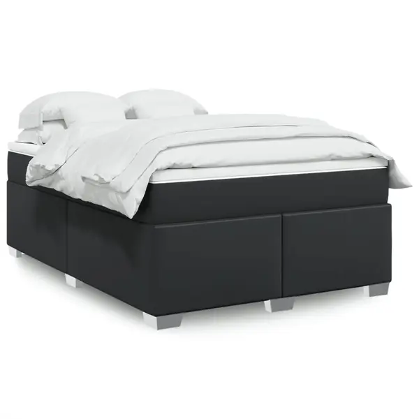 Gossi pat box spring cu saltea, negru, 140x200 cm, piele ecologica