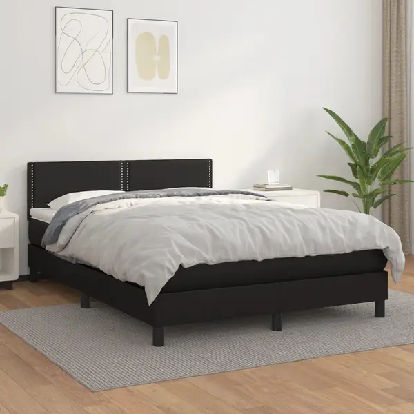 Gossi pat box spring cu saltea, negru, 140x200 cm, piele ecologica