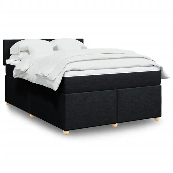 Gossi pat box spring cu saltea, negru, 140x200 cm, textil