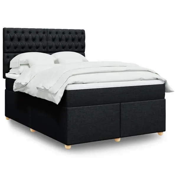 Gossi pat box spring cu saltea, negru, 140x200 cm, textil