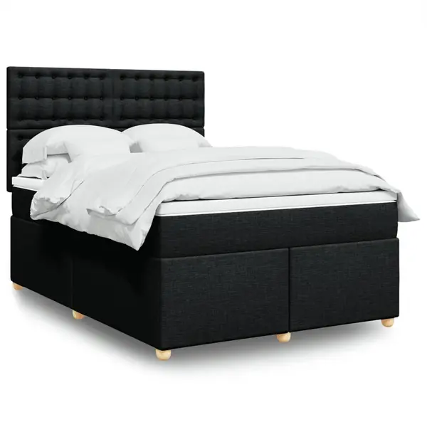 Gossi pat box spring cu saltea, negru, 140x200 cm, textil