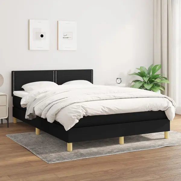 Gossi pat box spring cu saltea, negru, 140x200 cm, textil