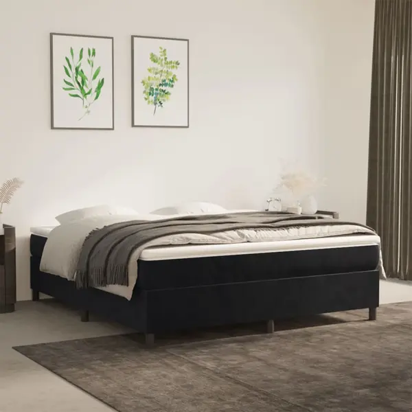 Gossi pat box spring cu saltea, negru, 160x200 cm, catifea