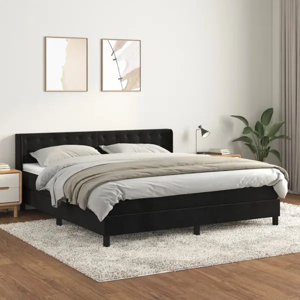 Gossi pat box spring cu saltea, negru, 160x200 cm, catifea