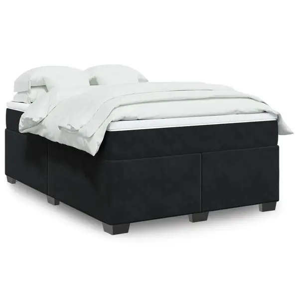 Gossi pat box spring cu saltea, negru, 160x200 cm, catifea