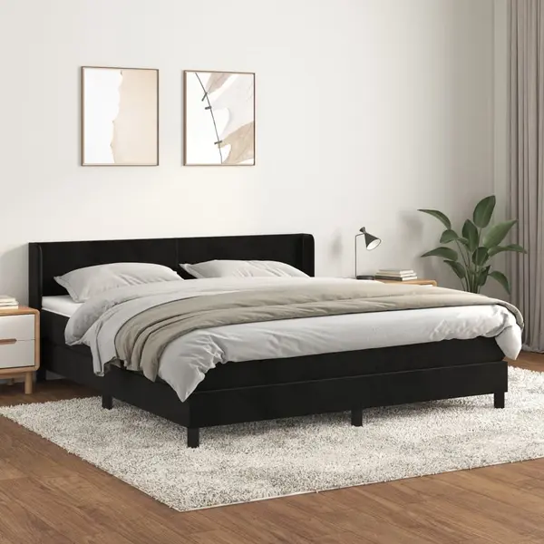 Gossi pat box spring cu saltea, negru, 160x200 cm, catifea